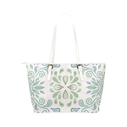 Blue and Green watercolor Leather Tote Bag/Small (Model 1651)