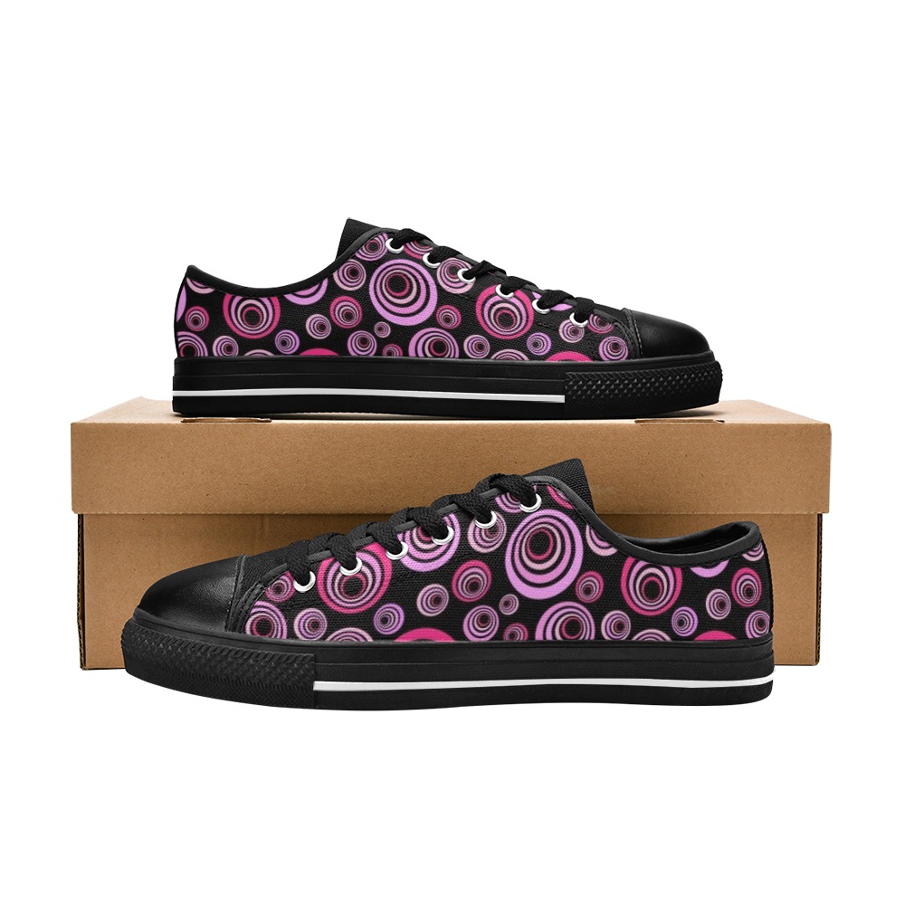 Retro Psychedelic Pretty Pink Pattern Low Top Canvas Shoes for Kid (Model 018)