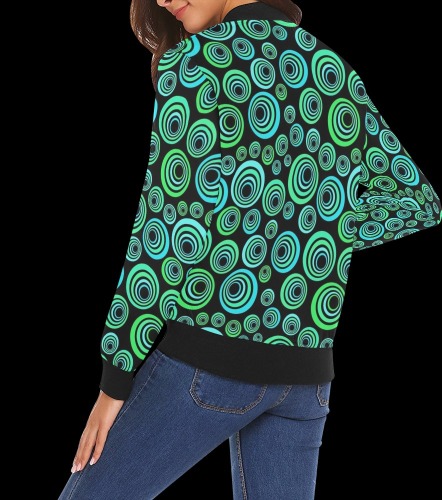 Retro Psychedelic Pretty Green Pattern All Over Print Bomber Jacket for Women (Model H19)