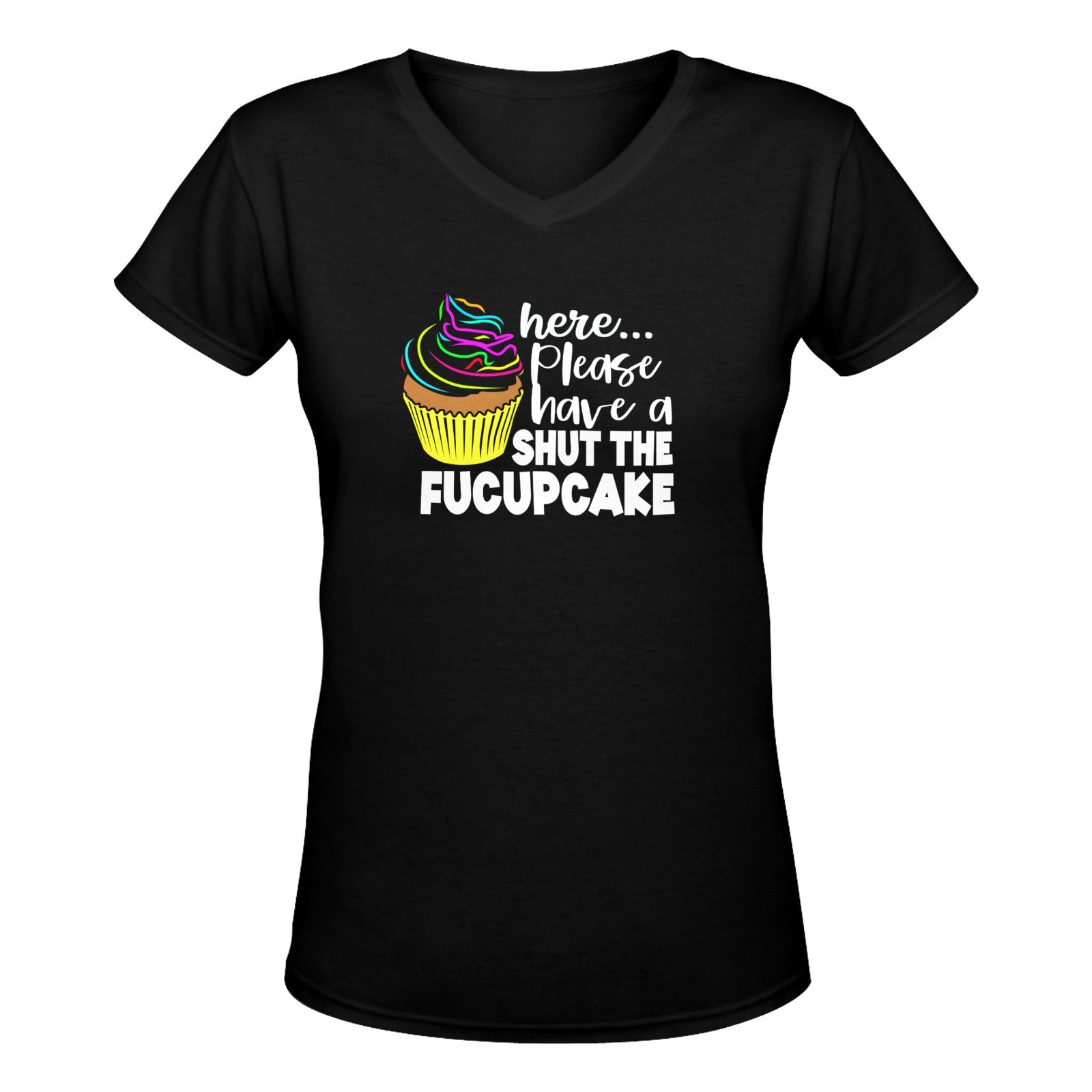 shut the fucupcake Women's Deep V-neck T-shirt (Model T19)