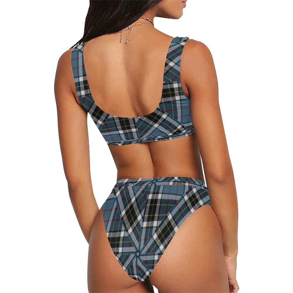 Thompson Blue Tartan Sport Top & High-Waisted Bikini Swimsuit (Model S07)