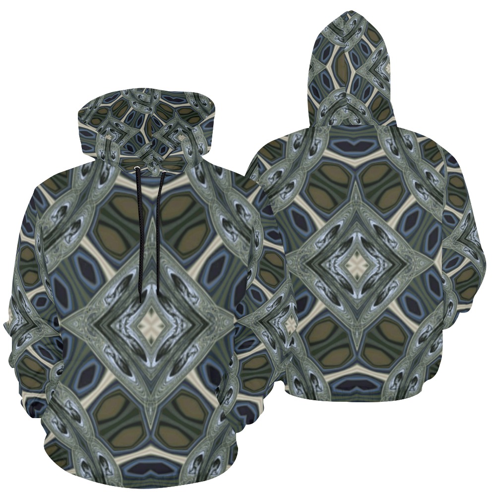 Aura of Divinity - beige brown blue turquoise black geometric spiral pattern All Over Print Hoodie for Men (USA Size) (Model H13)