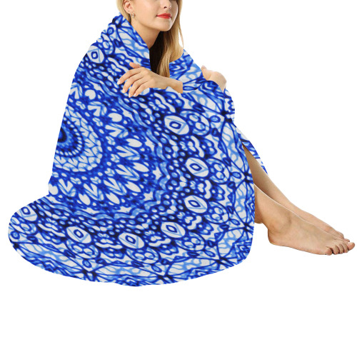 Blue Mandala Mehndi Style G403 Circular Ultra-Soft Micro Fleece Blanket 60"