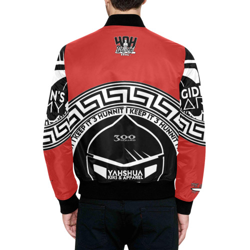 YAHBOY RED All Over Print Quilted Bomber Jacket for Men (Model H33)