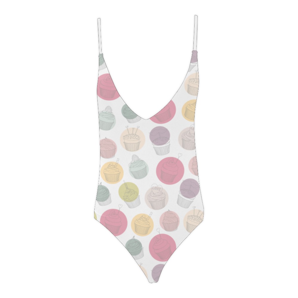 Colorful Cupcakes Sexy Lacing Backless One-Piece Swimsuit (Model S10)