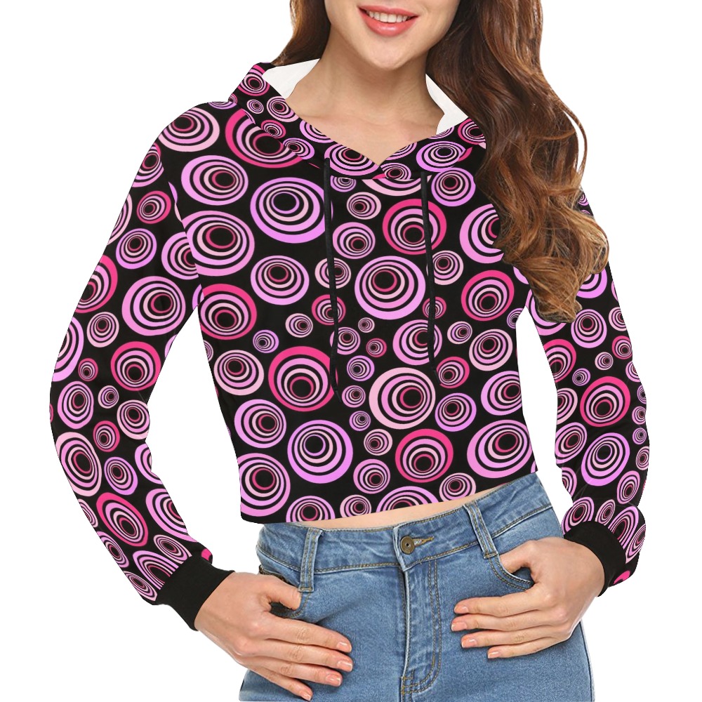 Retro Psychedelic Pretty Pink Pattern All Over Print Crop Hoodie for Women (Model H22)