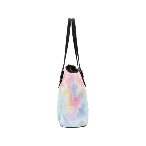 Colorful watercolor Leather Tote Bag/Small (Model 1640)