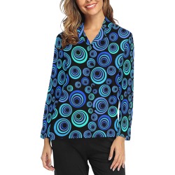 Retro Psychedelic Pretty Blue Pattern Women's Long Sleeve Pajama Shirt