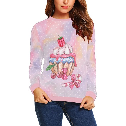 cupcake All Over Print Crewneck Sweatshirt for Women (Model H18)