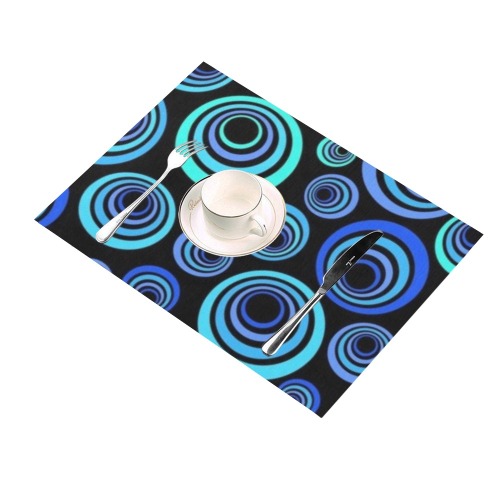 Retro Psychedelic Pretty Blue Pattern Large Placemat 14’’ x 19’’ (Set of 6)