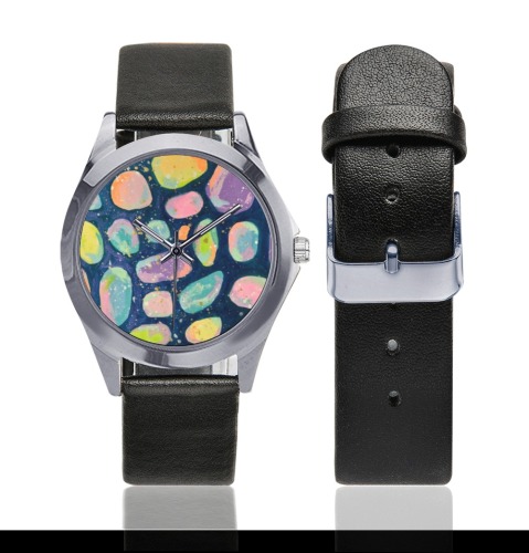 Bijou Unisex Silver-Tone Round Leather Watch (Model 216)