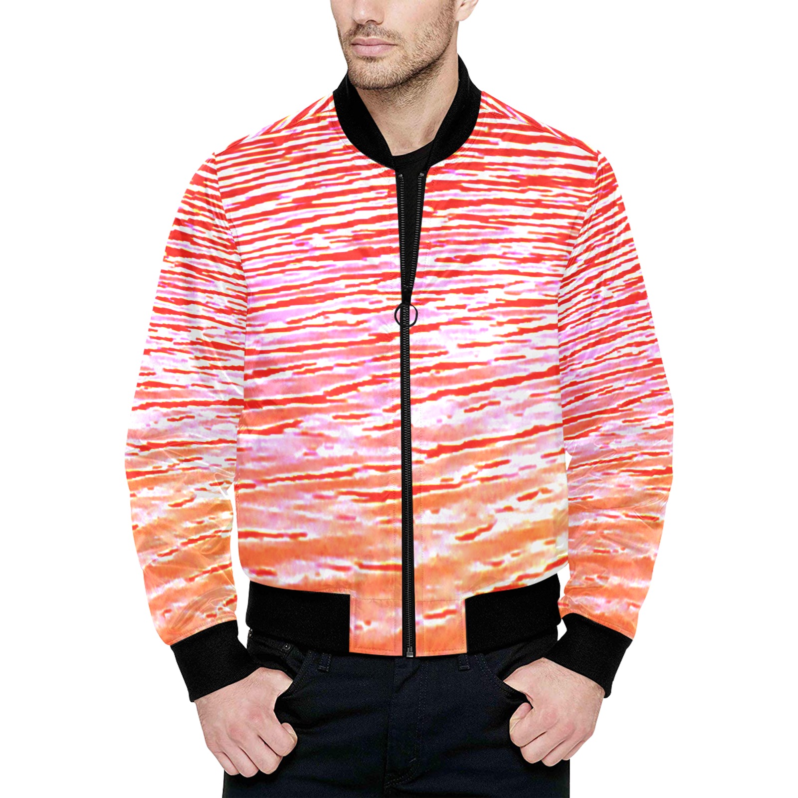 Orange and red water All Over Print Quilted Bomber Jacket for Men (Model H33)