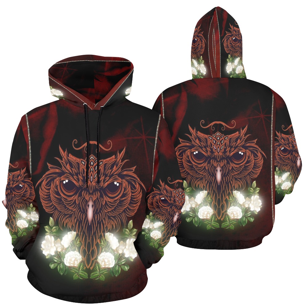 Awesome owl with flowers All Over Print Hoodie for Women (USA Size) (Model H13)