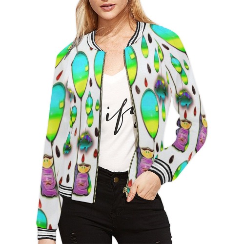 raining cartoons and fishes All Over Print Bomber Jacket for Women (Model H21)