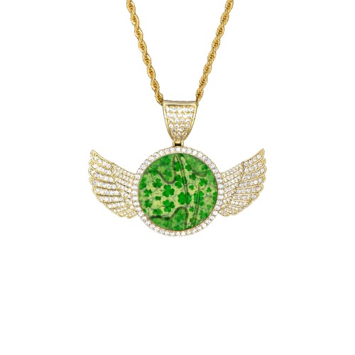 St. Patrick's by Artdream Wings Gold Photo Pendant with Rope Chain