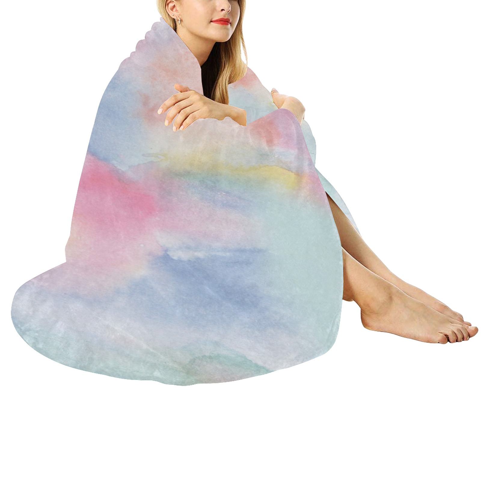 Colorful watercolor Circular Ultra-Soft Micro Fleece Blanket 47"