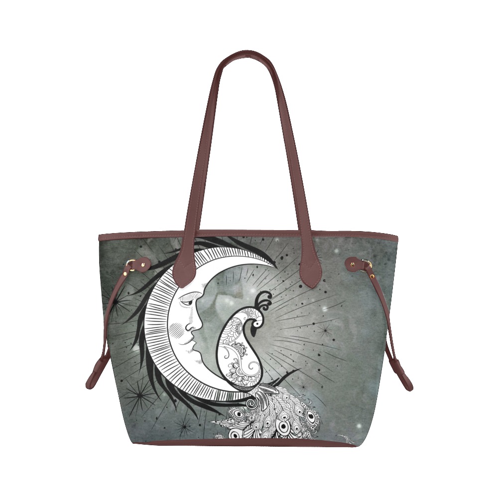 Wonderful peacock on the moon Clover Canvas Tote Bag (Model 1661)