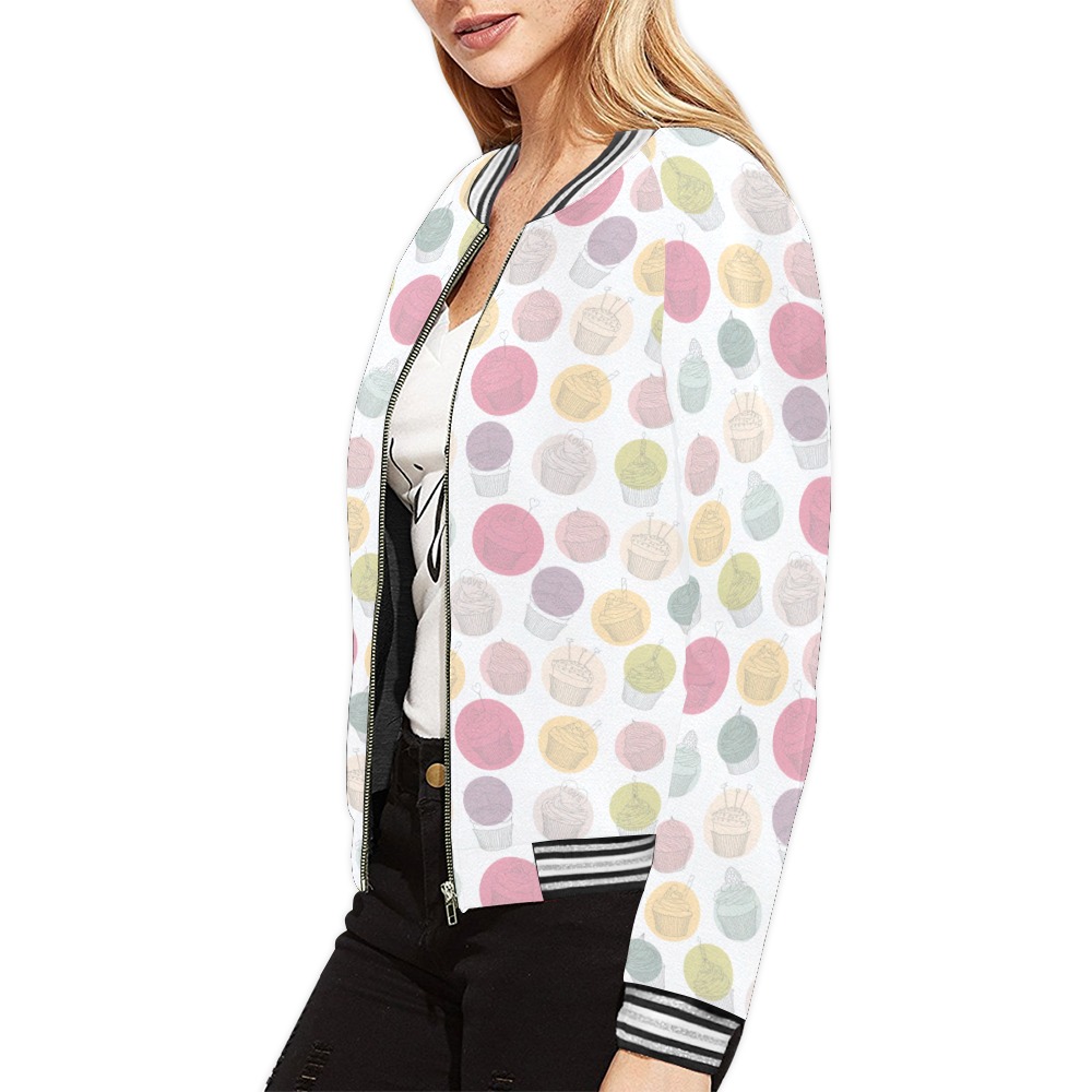 Colorful Cupcakes All Over Print Bomber Jacket for Women (Model H21)