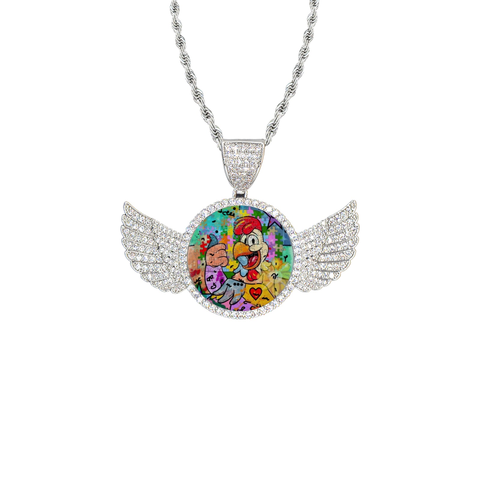 Ok by Nico Bielow Wings Silver Photo Pendant with Rope Chain