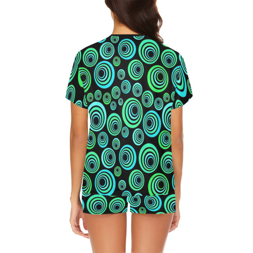Retro Psychedelic Pretty Green Pattern Women's Short Pajama Set
