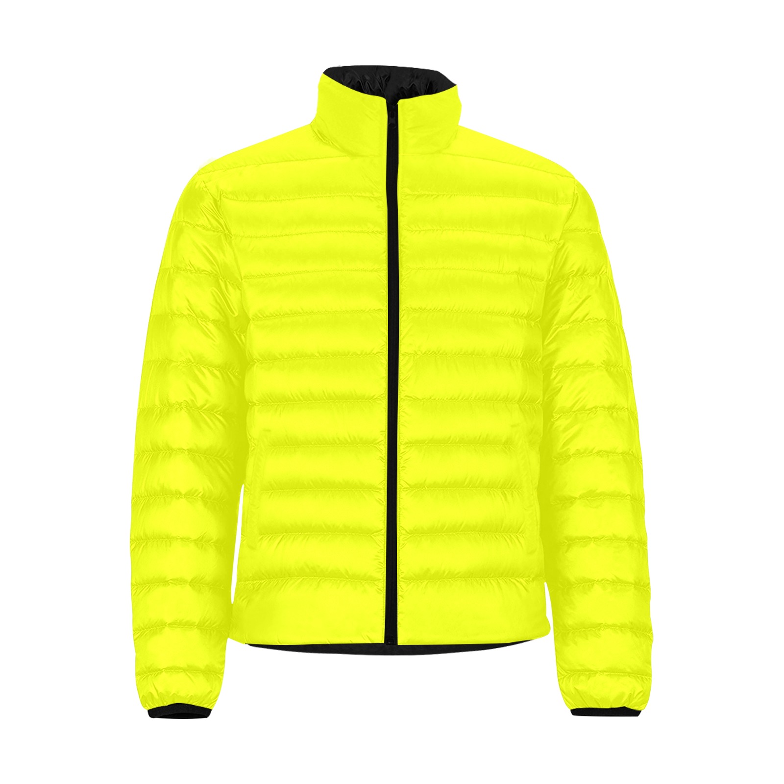 Neon yellow Men's Stand Collar Padded Jacket (Model H41)
