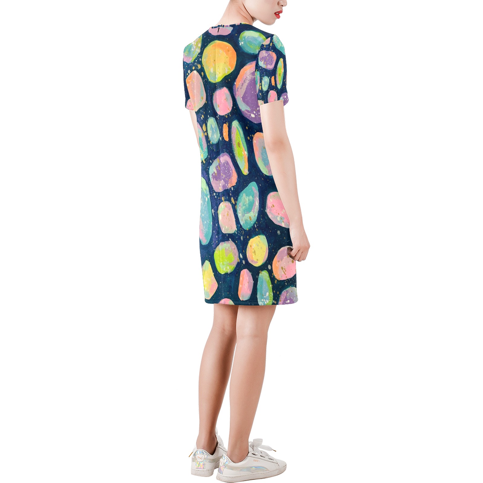 Bijou Short-Sleeve Round Neck A-Line Dress (Model D47)