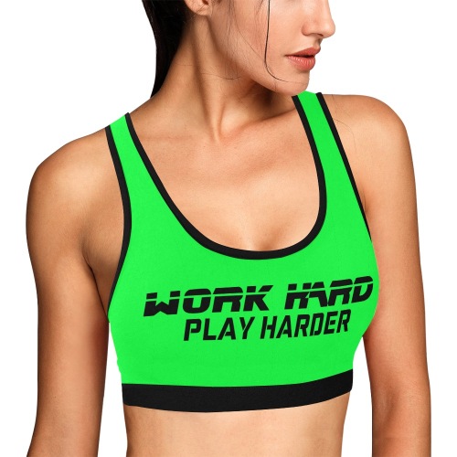 WORK HARD PLAY HARDER Women's All Over Print Sports Bra (Model T52)