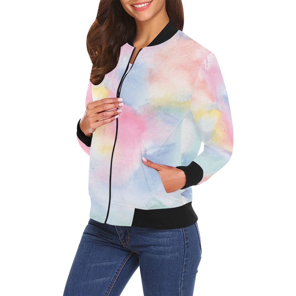 Colorful watercolor All Over Print Bomber Jacket for Women (Model H19)