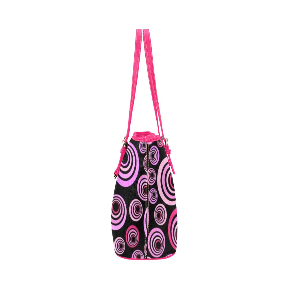 Retro Psychedelic Pretty Pink and Black Pattern Leather Tote Bag/Small (Model 1651)