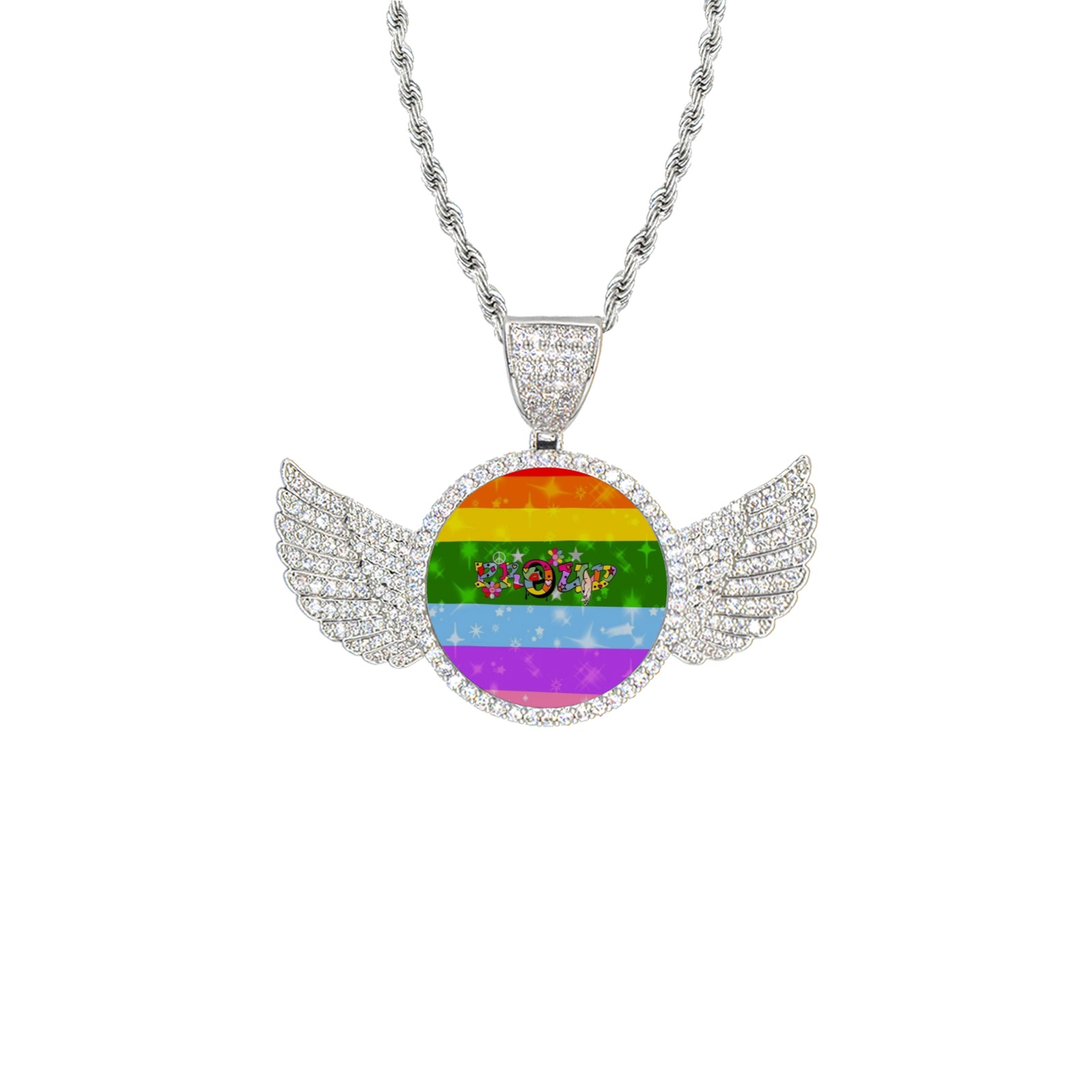 Pride Proud by Nico Bielow Wings Silver Photo Pendant with Rope Chain