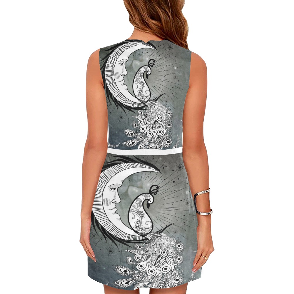 Wonderful peacock on the moon Eos Women's Sleeveless Dress (Model D01)
