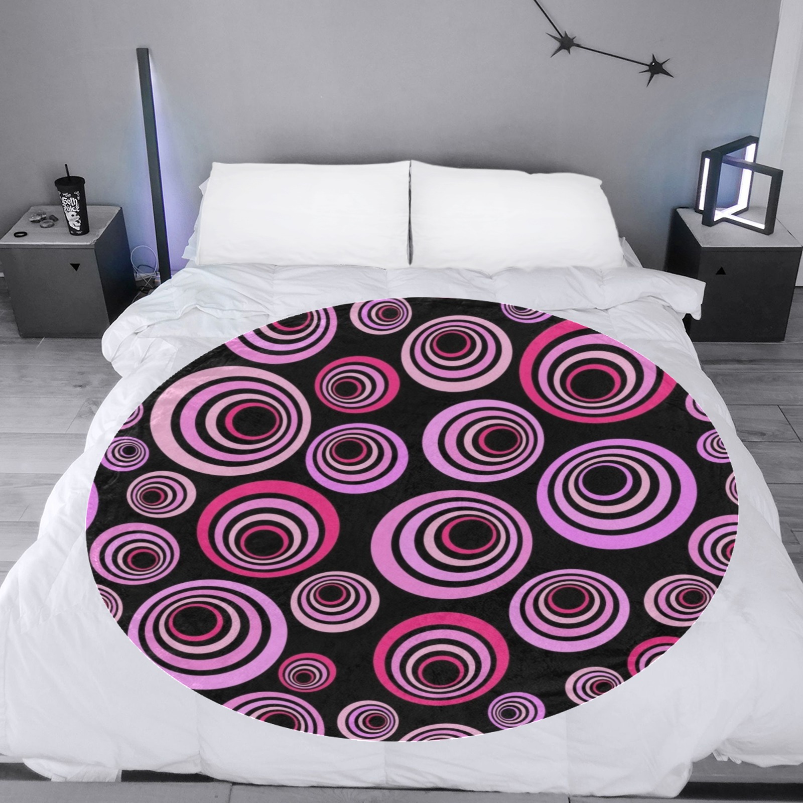 Retro Psychedelic Pretty Pink Pattern Circular Ultra-Soft Micro Fleece Blanket 60"