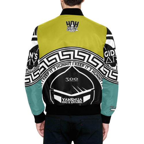 YAHBOY TEAL/LIME All Over Print Quilted Bomber Jacket for Men (Model H33)