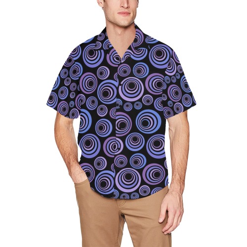 Retro Psychedelic Pretty Purple Pattern Hawaiian Shirt with Chest Pocket (Model T58)