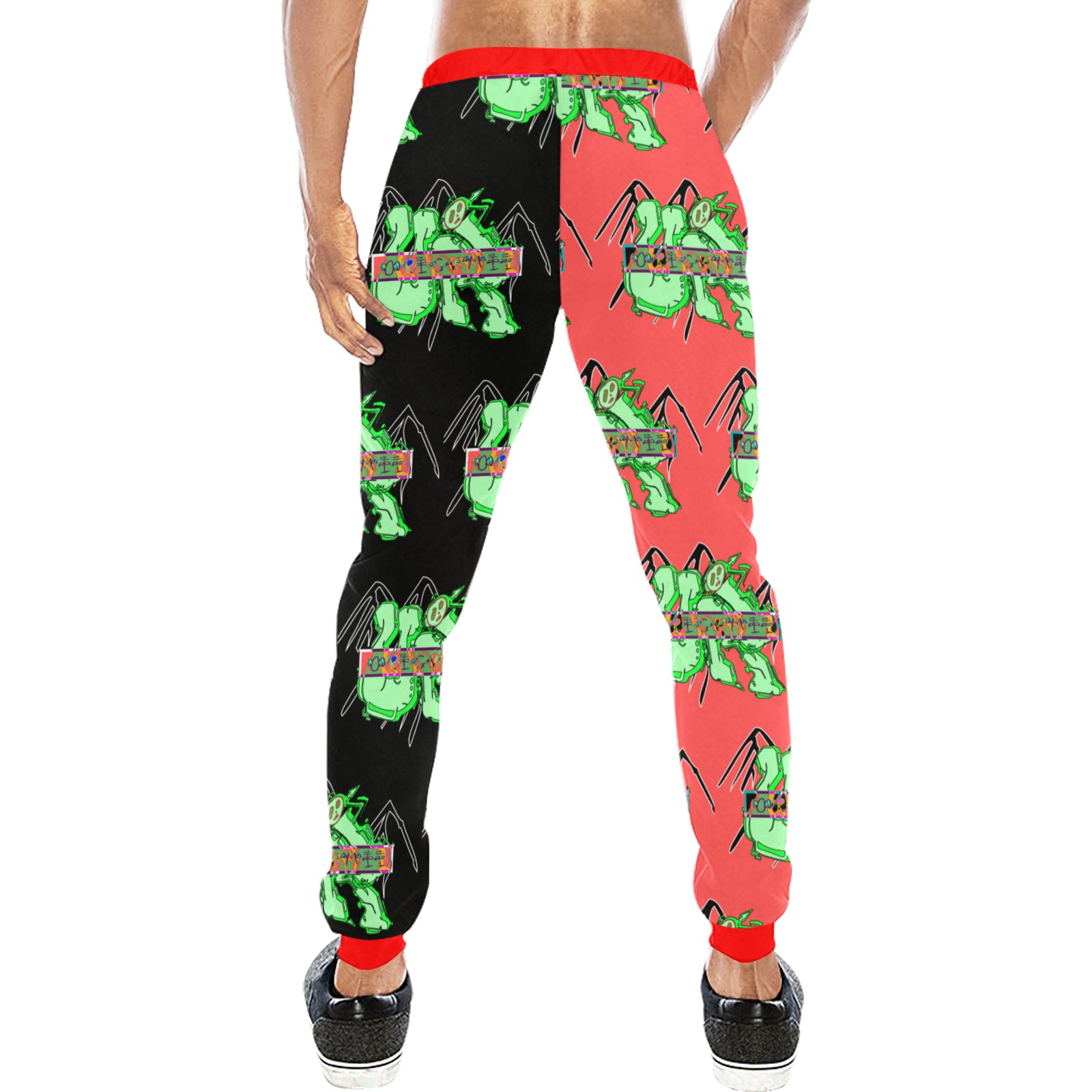 URI glitch FRABRIC red Men's All Over Print Sweatpants (Model L11)