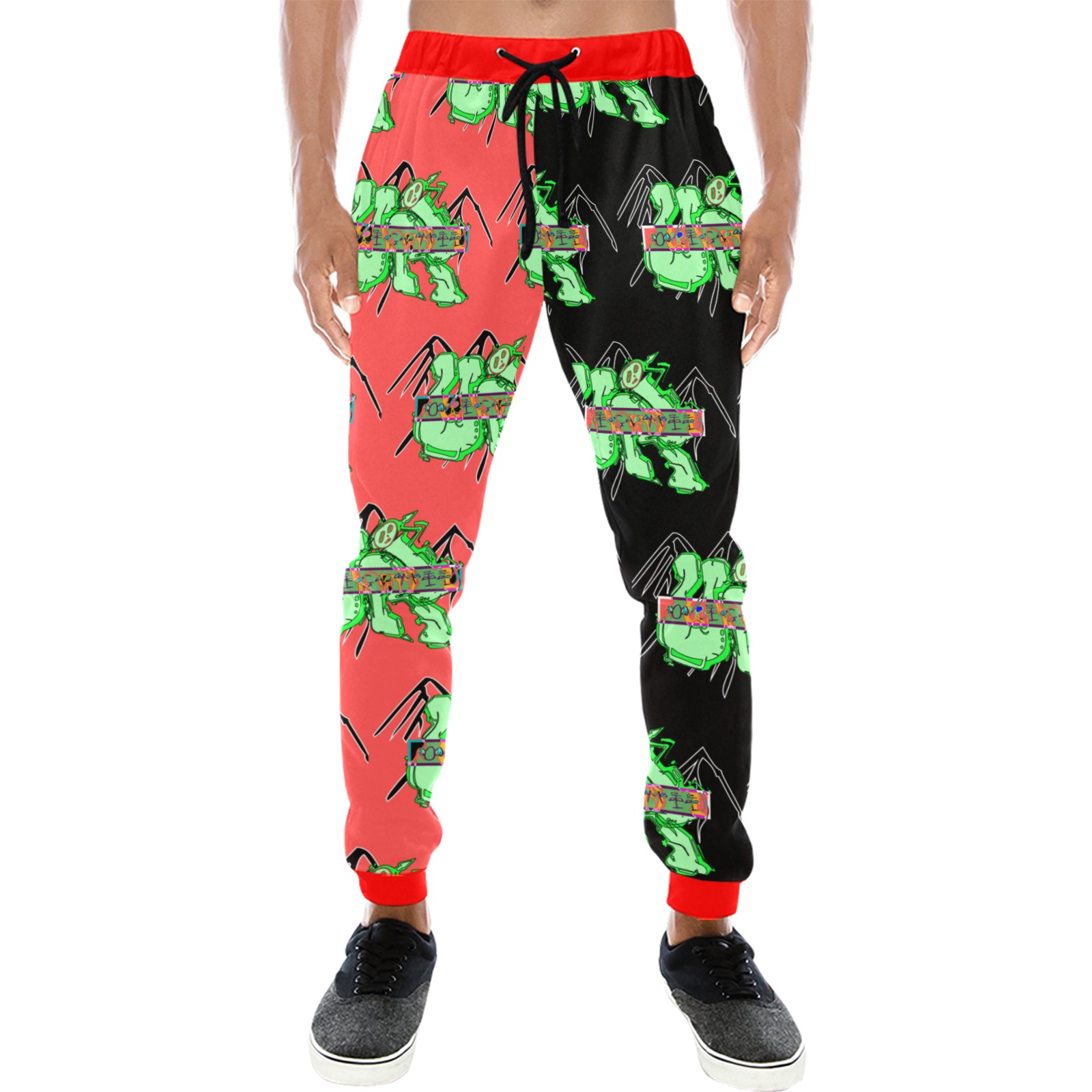 URI glitch FRABRIC red Men's All Over Print Sweatpants (Model L11)