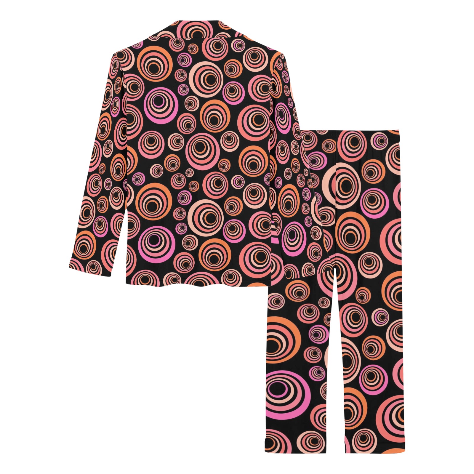 Retro Psychedelic Pretty Orange Pattern Women's Long Pajama Set