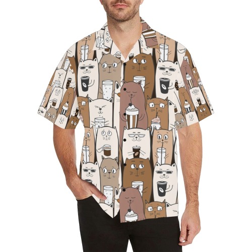 Cats and Coffee Hawaiian Shirt (Model T58)
