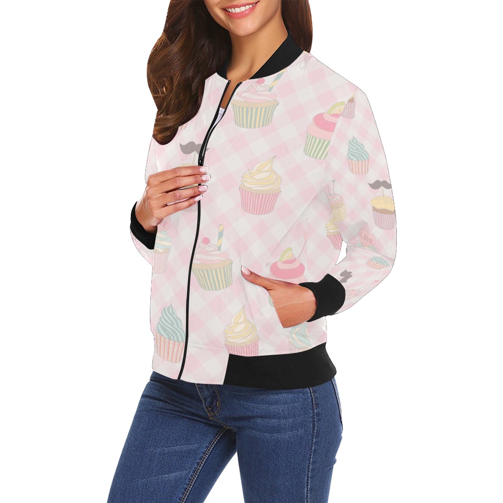 Cupcakes All Over Print Bomber Jacket for Women (Model H19)