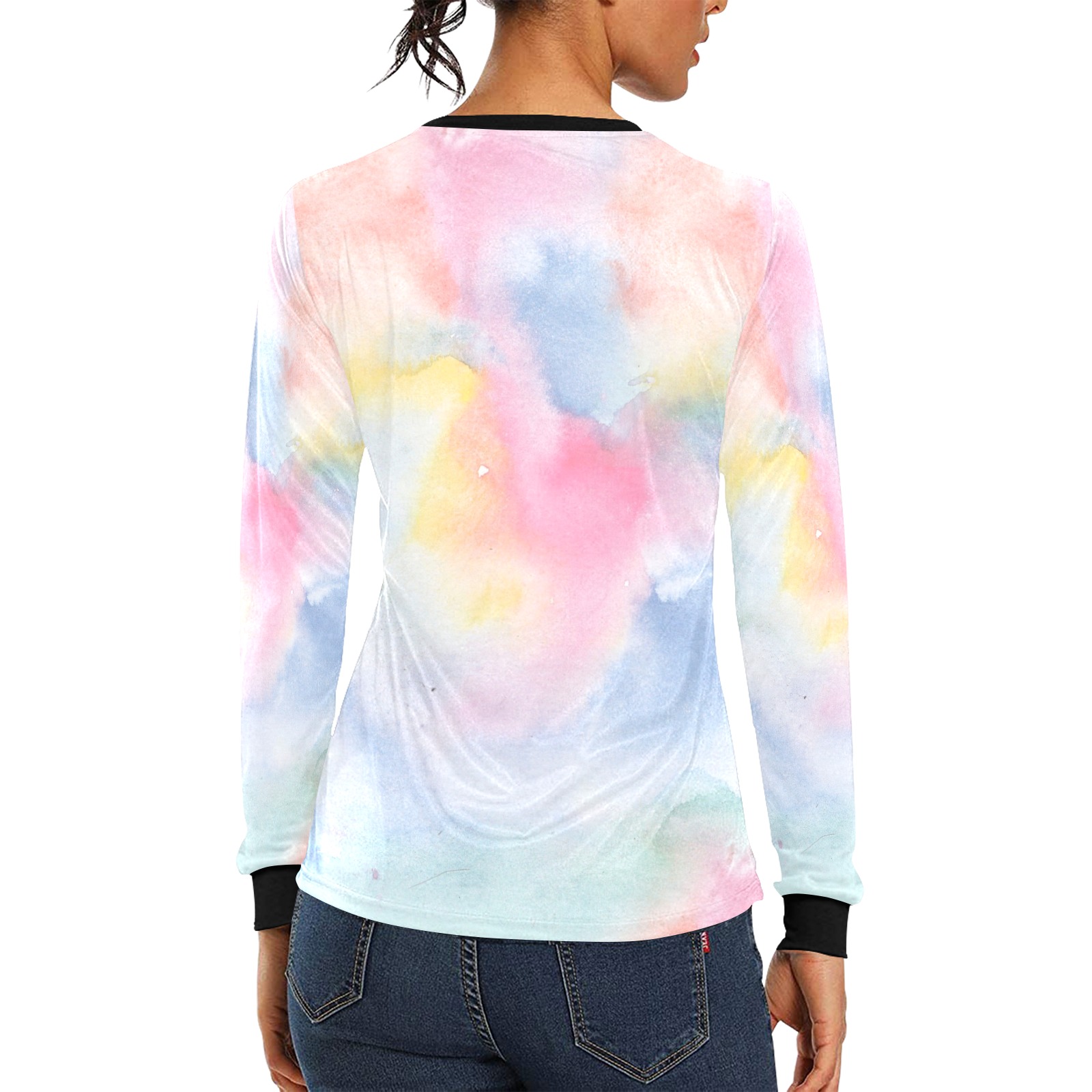 Colorful watercolor Women's All Over Print Long Sleeve T-shirt (Model T51)