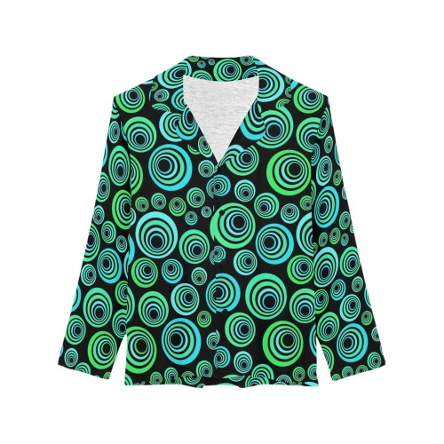 Retro Psychedelic Pretty Green Pattern Women's Long Sleeve Pajama Shirt