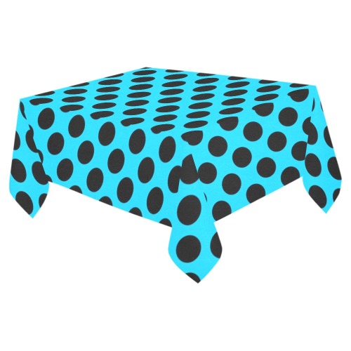 Black Polka Dots on Blue Cotton Linen Tablecloth 52"x 70"