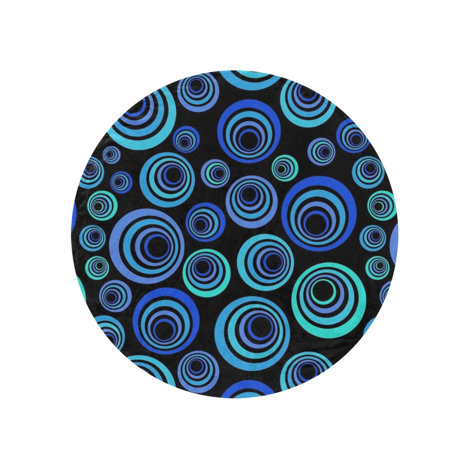 Retro Psychedelic Pretty Blue Pattern Circular Ultra-Soft Micro Fleece Blanket 47"