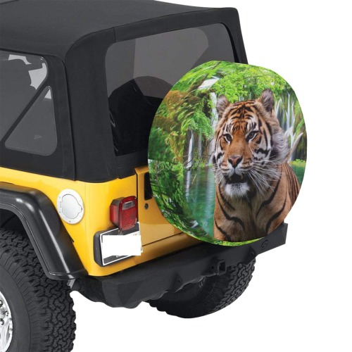 Tiger and Waterfall 32 Inch Spare Tire Cover