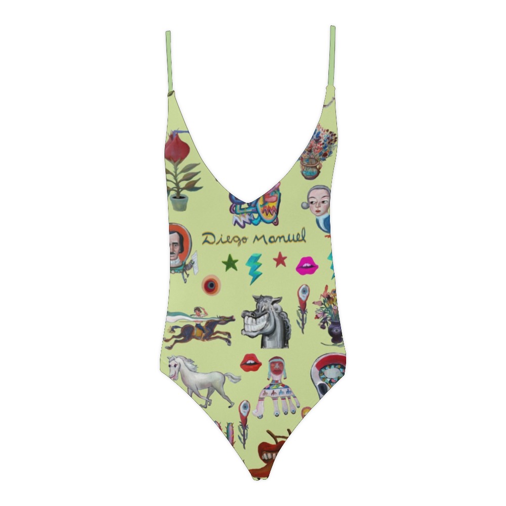 Pop surrealism Sexy Lacing Backless One-Piece Swimsuit (Model S10)