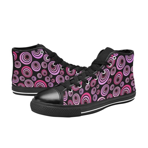 Retro Psychedelic Pretty Pink Pattern Women's Classic High Top Canvas Shoes (Model 017)