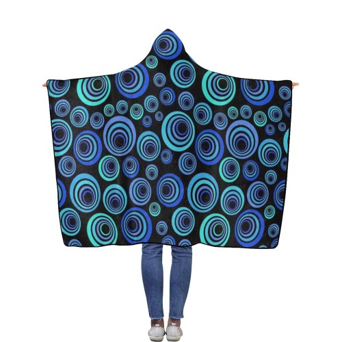 Retro Psychedelic Pretty Blue Pattern Flannel Hooded Blanket 50''x60''