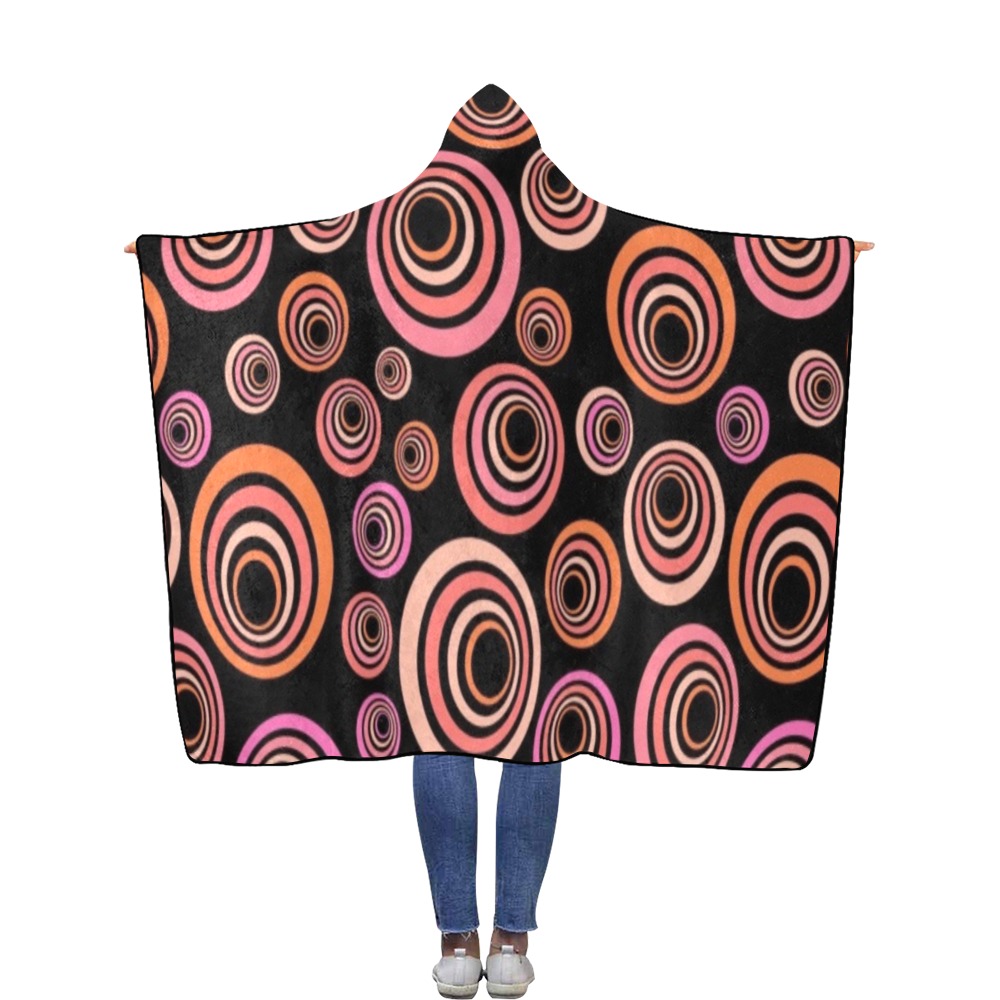 Retro Psychedelic Pretty Orange Pattern Flannel Hooded Blanket 56''x80''
