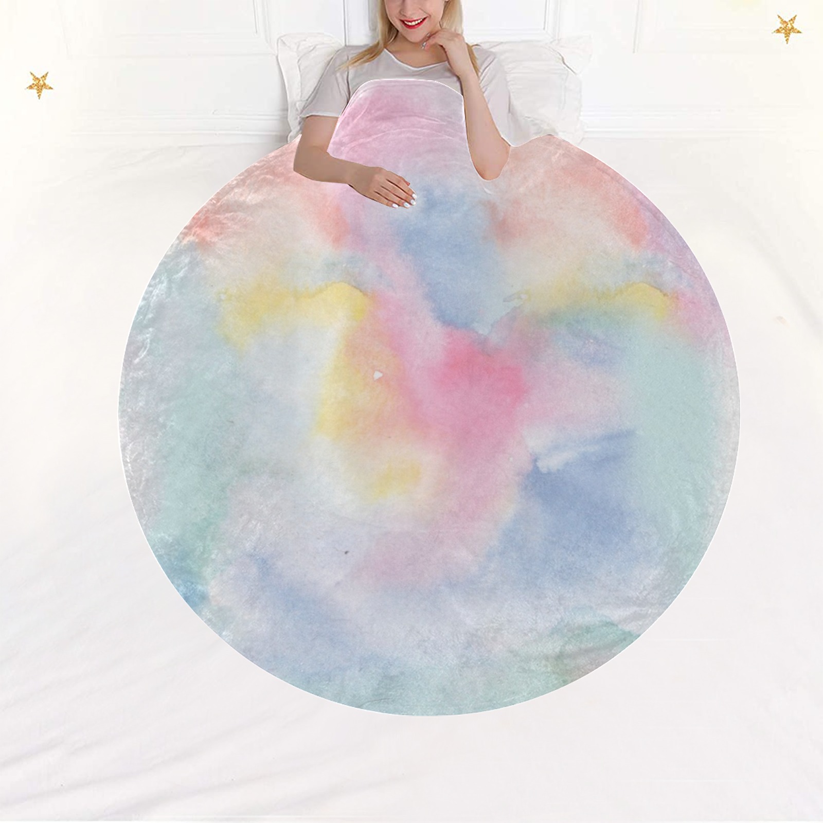 Colorful watercolor Circular Ultra-Soft Micro Fleece Blanket 60"