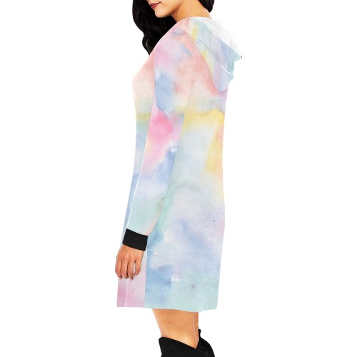 Colorful watercolor All Over Print Hoodie Mini Dress (Model H27)